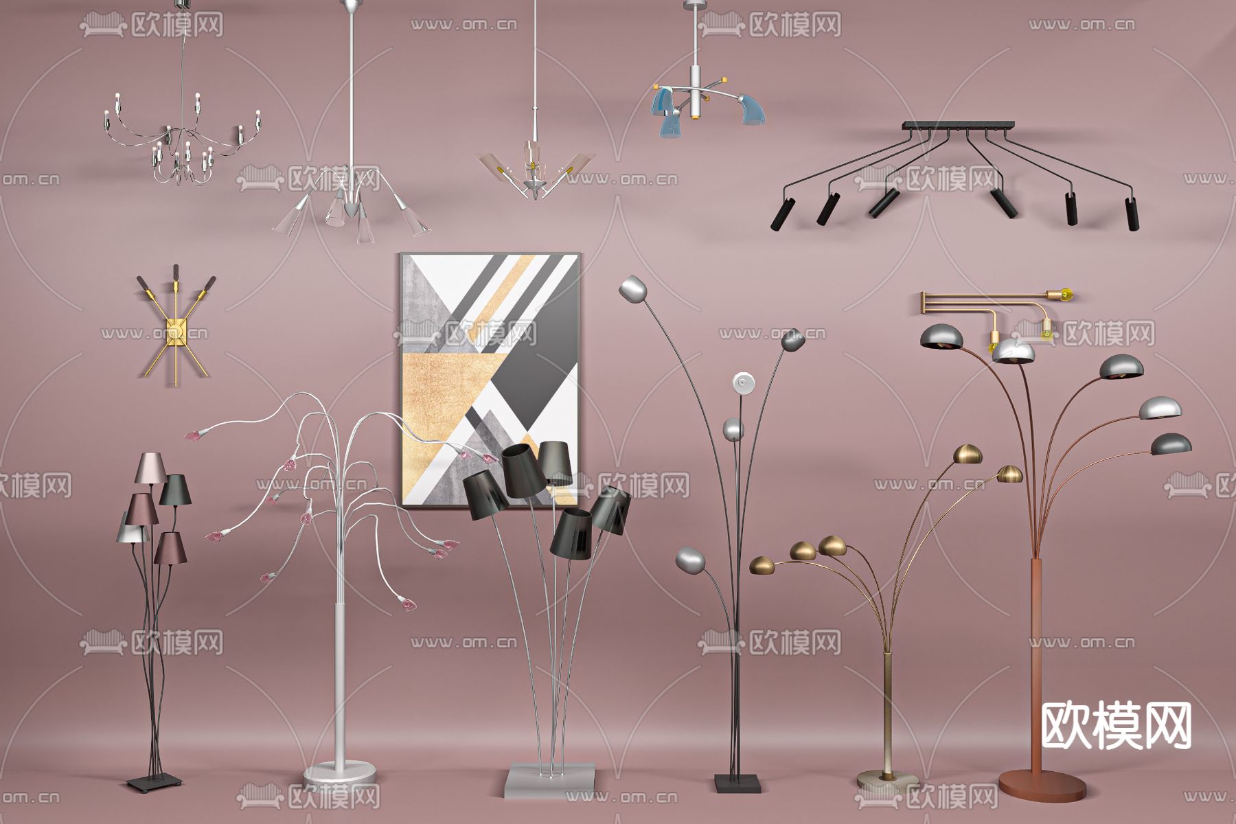 现代壁灯 落地灯su模型下载（渲染图1）