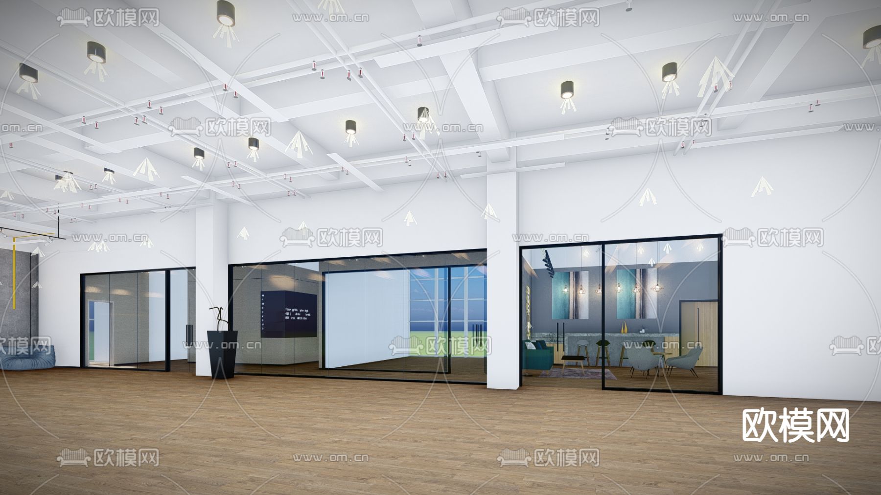 现代室内装修工作室su模型下载（渲染图2）
