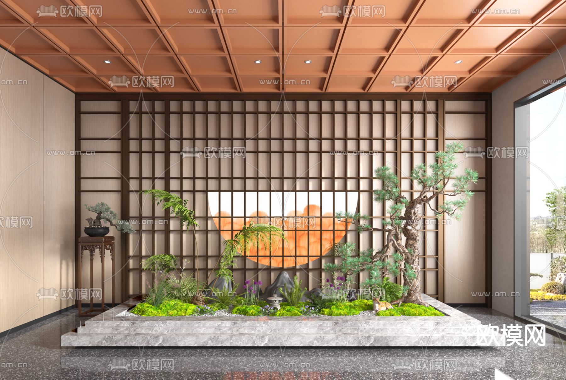 新中式假山绿植景观造景 园艺小品3d模型下载_ID12120650_3dmax免费模型-欧模网