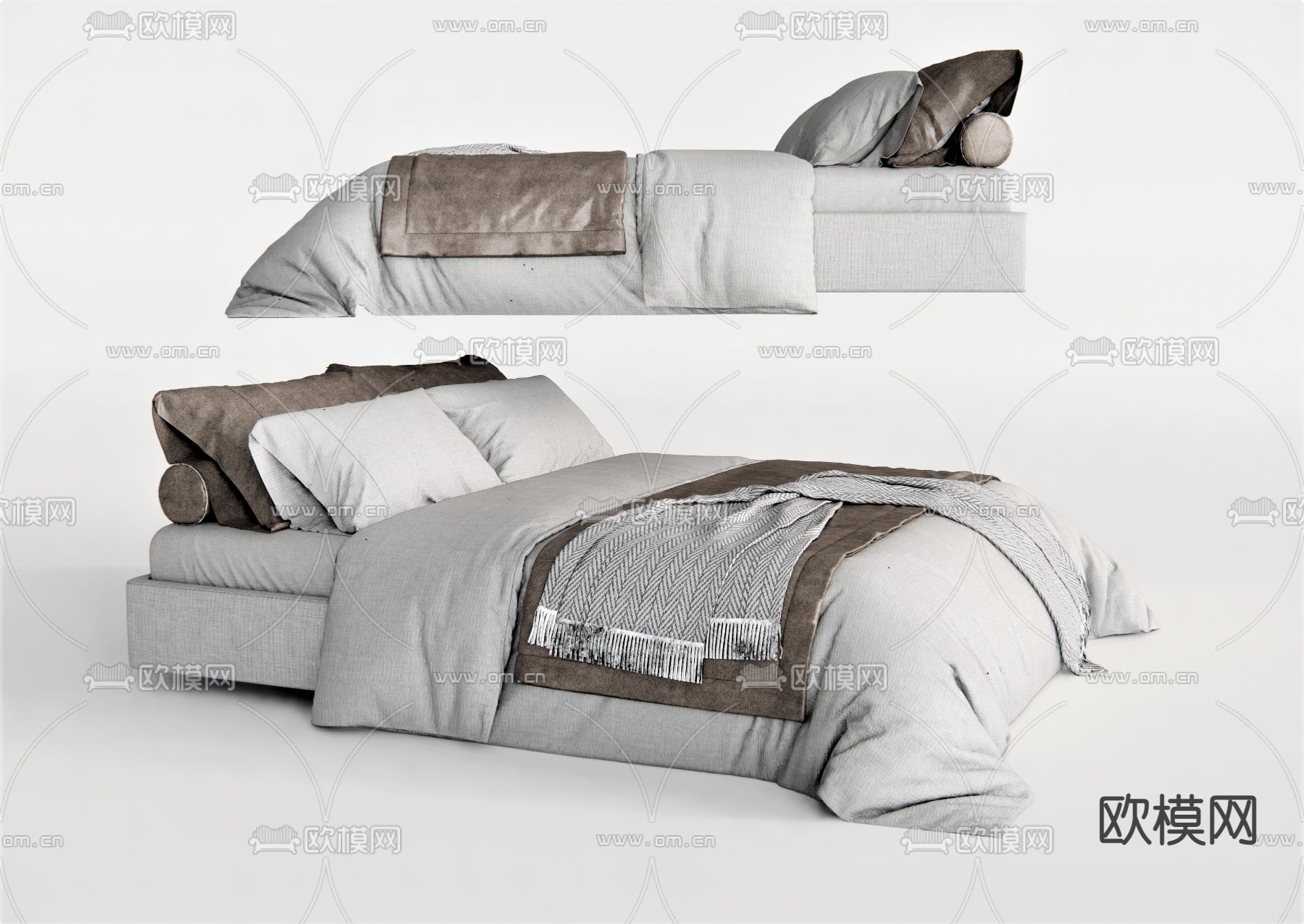 北欧布艺双人床su模型下载（渲染图1）