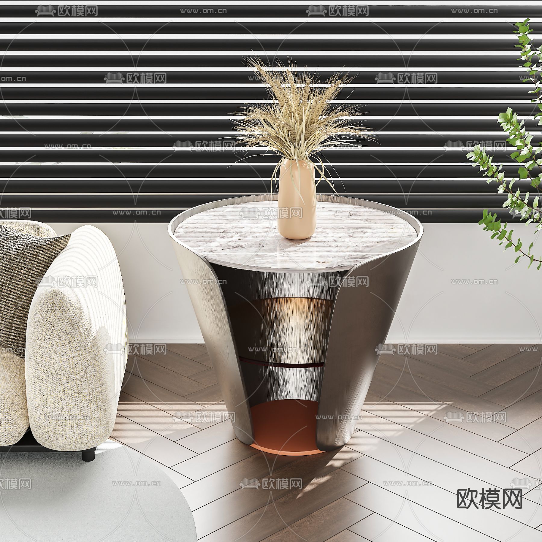 现代圆几边几3d模型下载