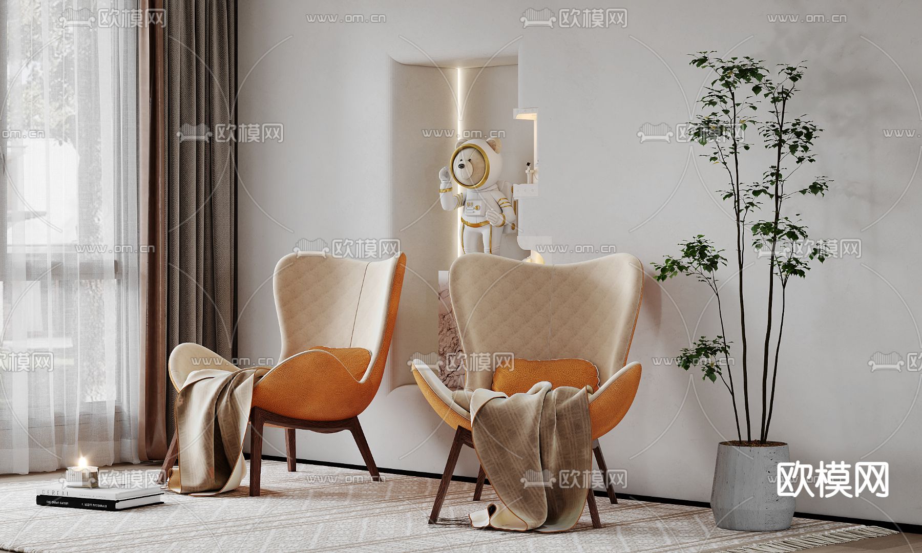 现代休闲椅3d模型下载（渲染图3）