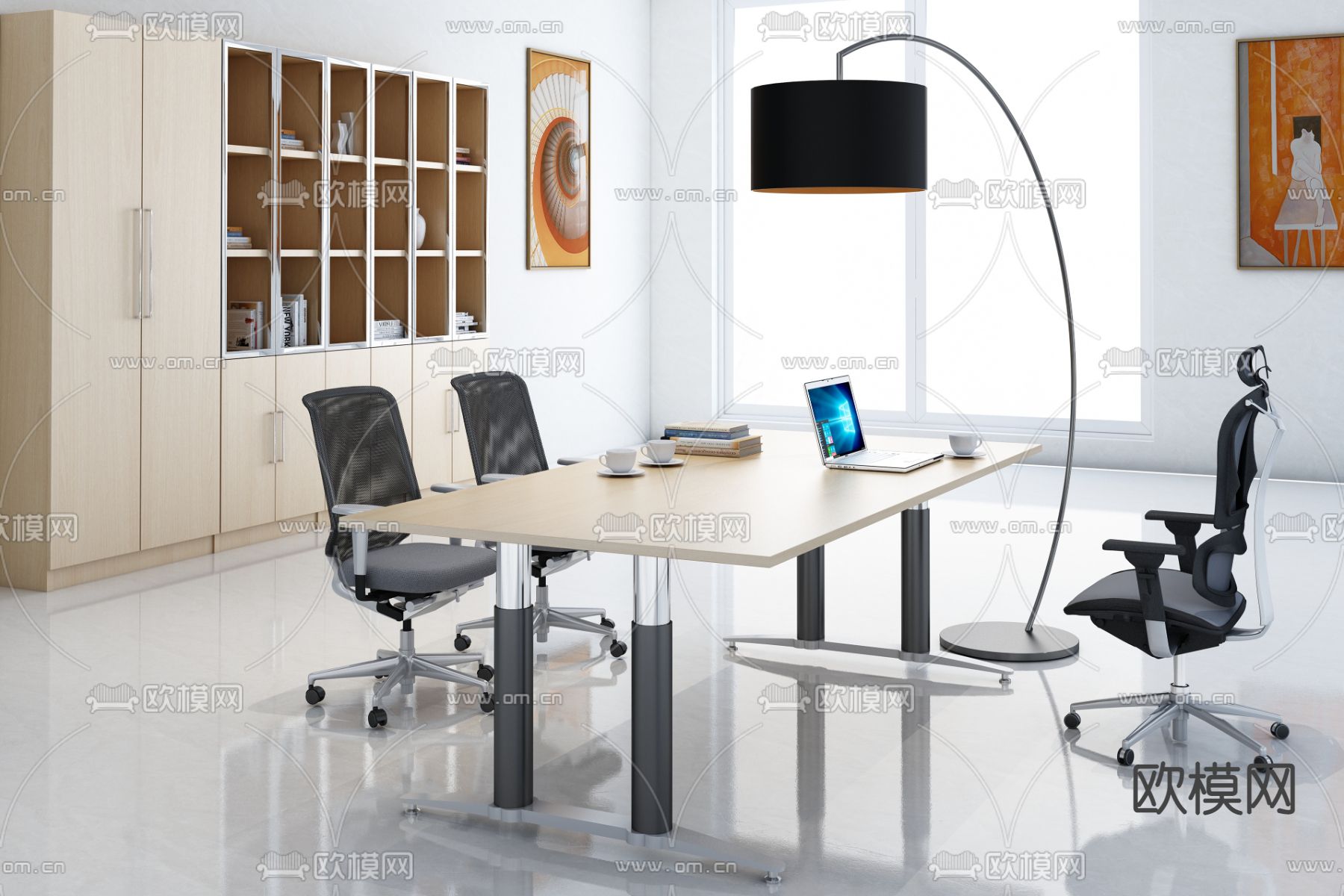 现代会议桌su模型下载（渲染图1）