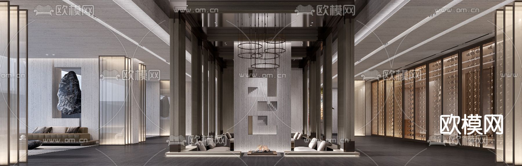 现代酒店中庭休息区3d模型下载（渲染图2）