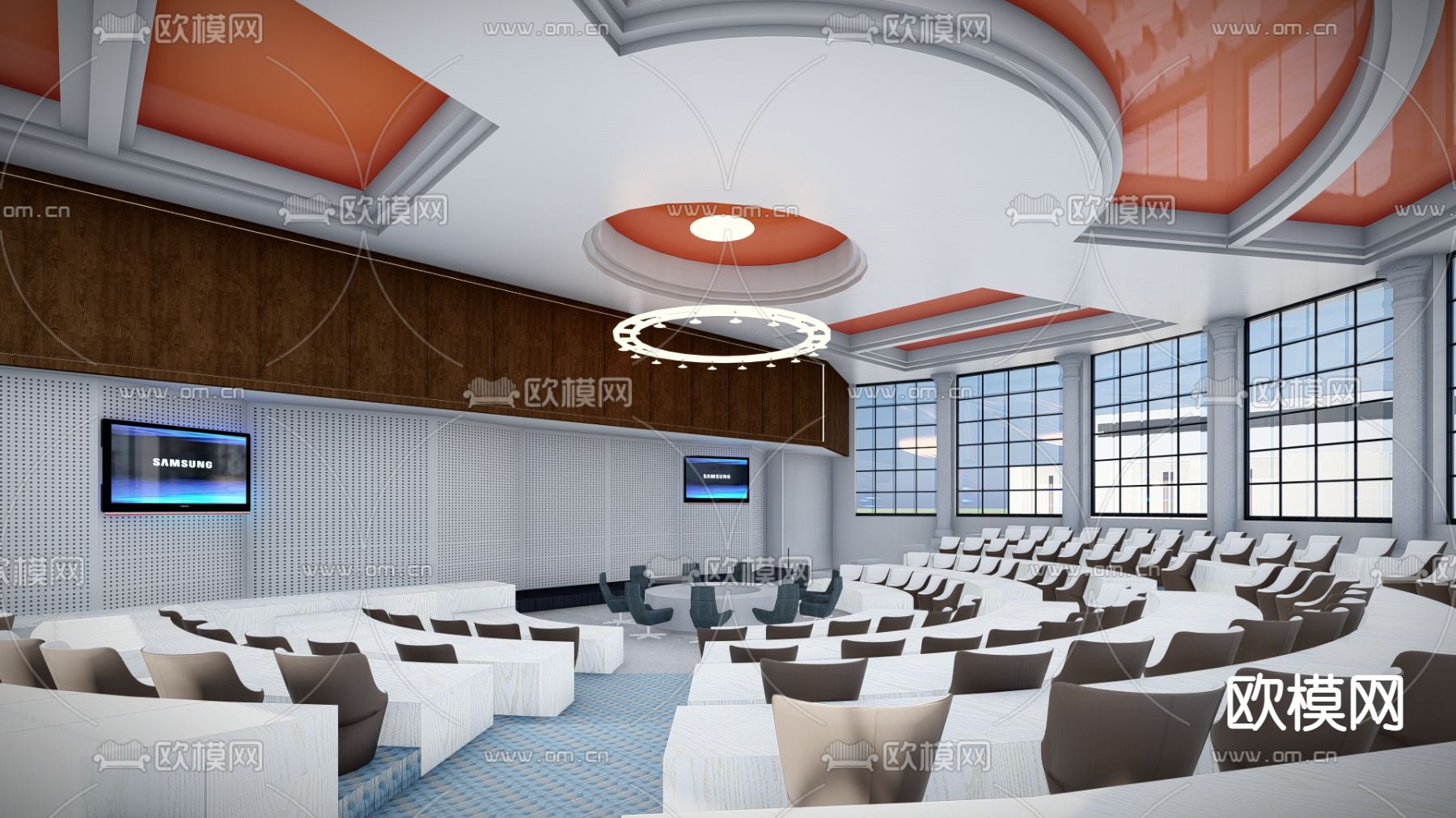 现代会议厅 报告厅 演播厅su模型