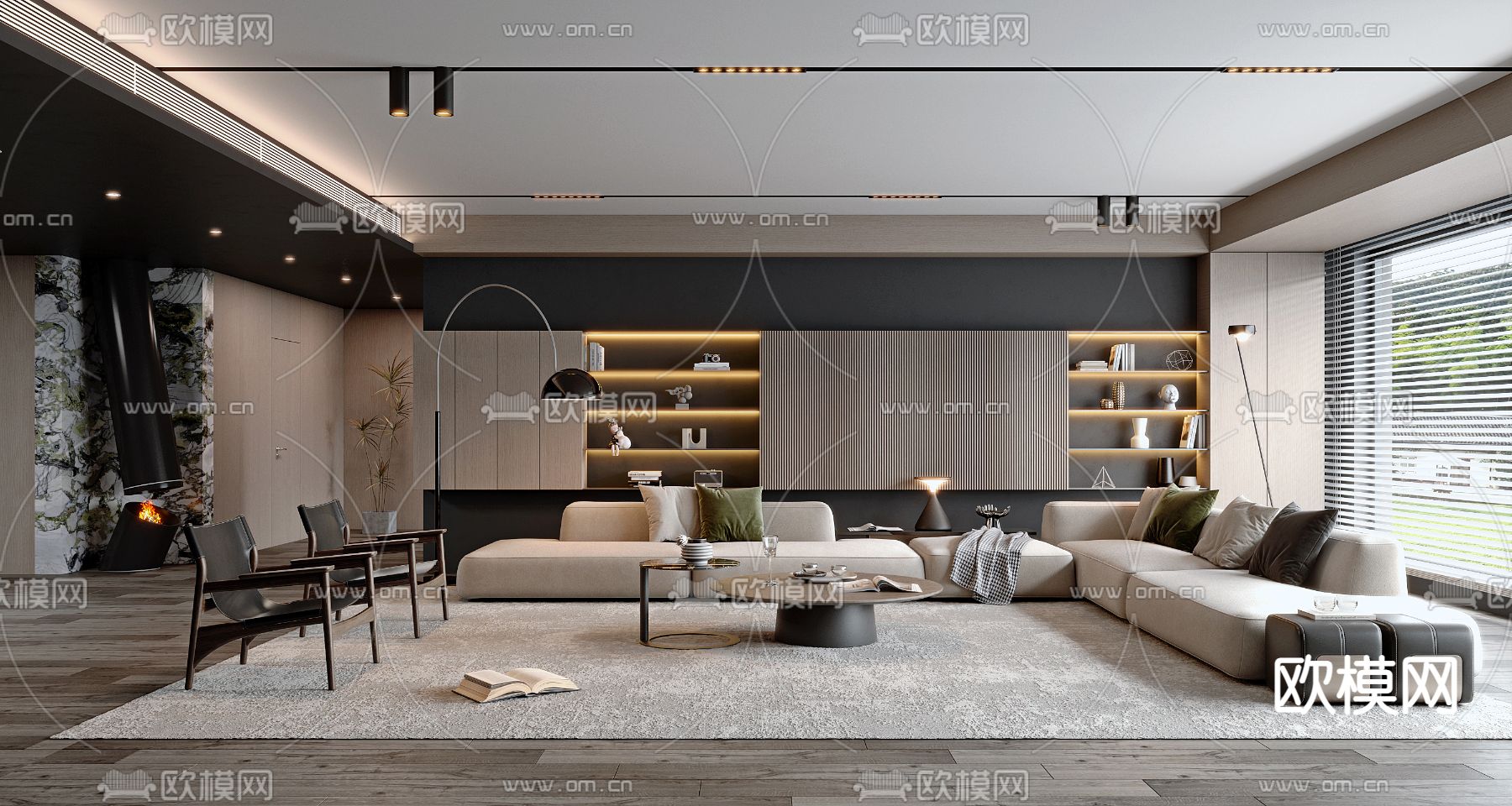 现代轻奢客厅3d模型下载（渲染图1）