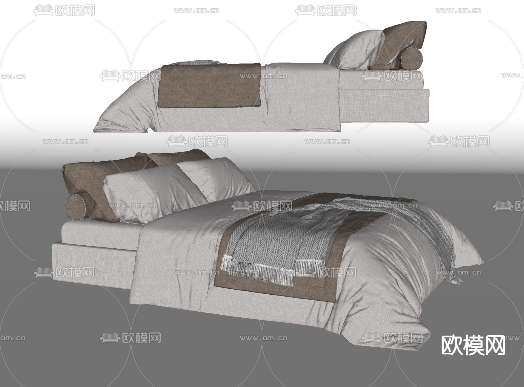 北欧布艺双人床su模型下载（渲染图2）