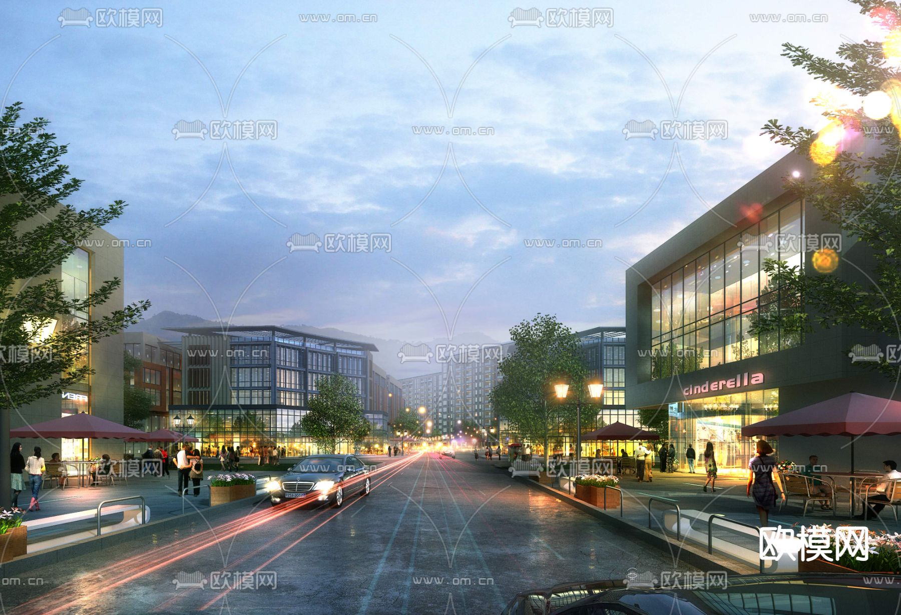 现代商业街步行街psd下载_ID12123448_3dmax免费模型-欧模网