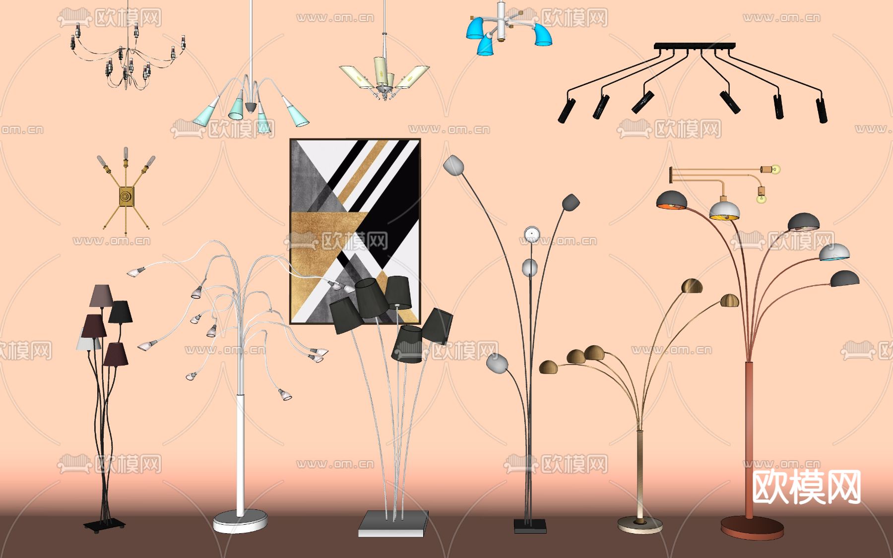 现代壁灯 落地灯su模型下载（渲染图2）
