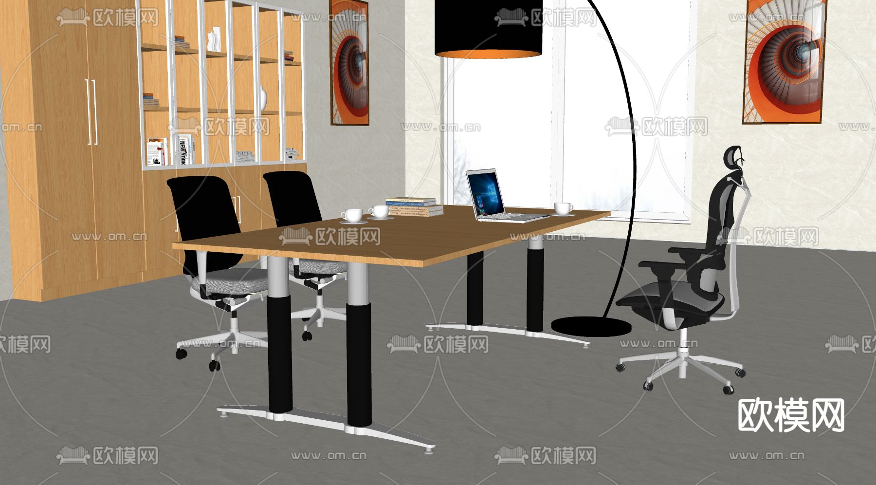 现代会议桌su模型下载（渲染图2）