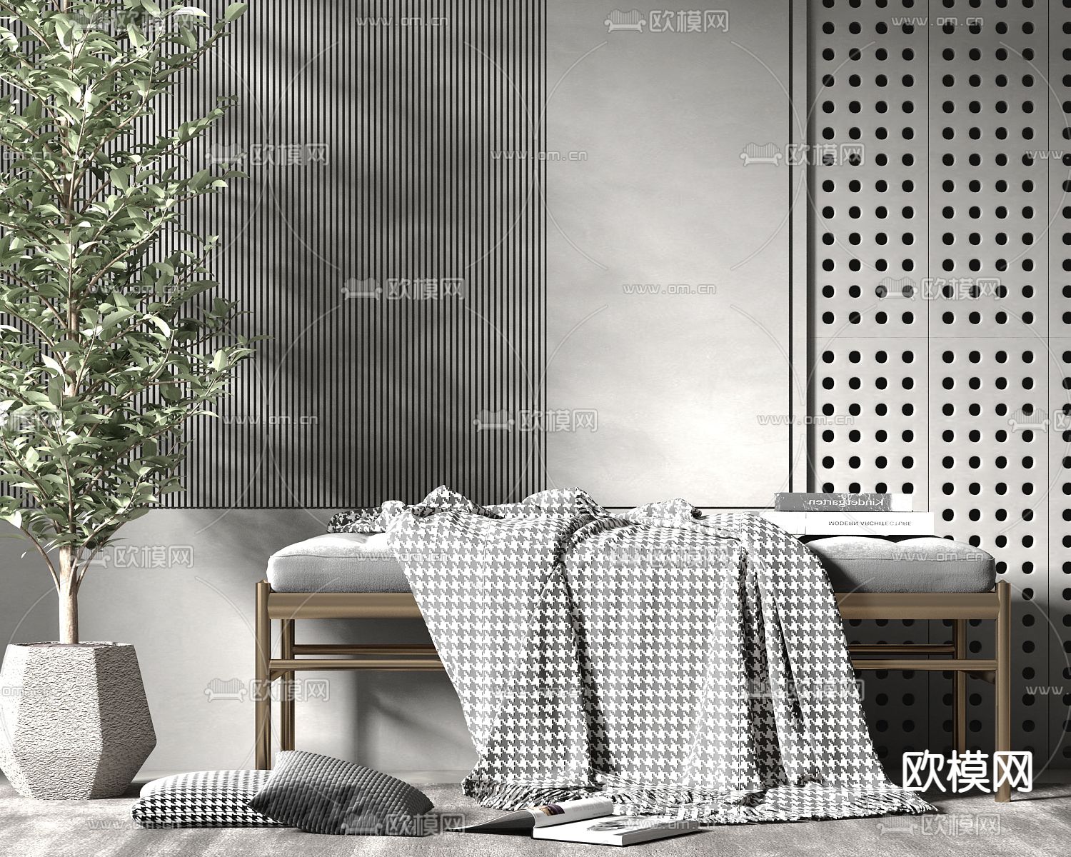 现代轻奢沙发凳 床尾凳 3d模型下载