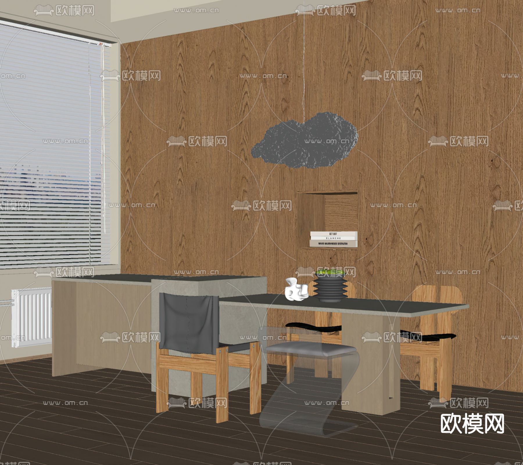 现代中岛餐桌椅su模型