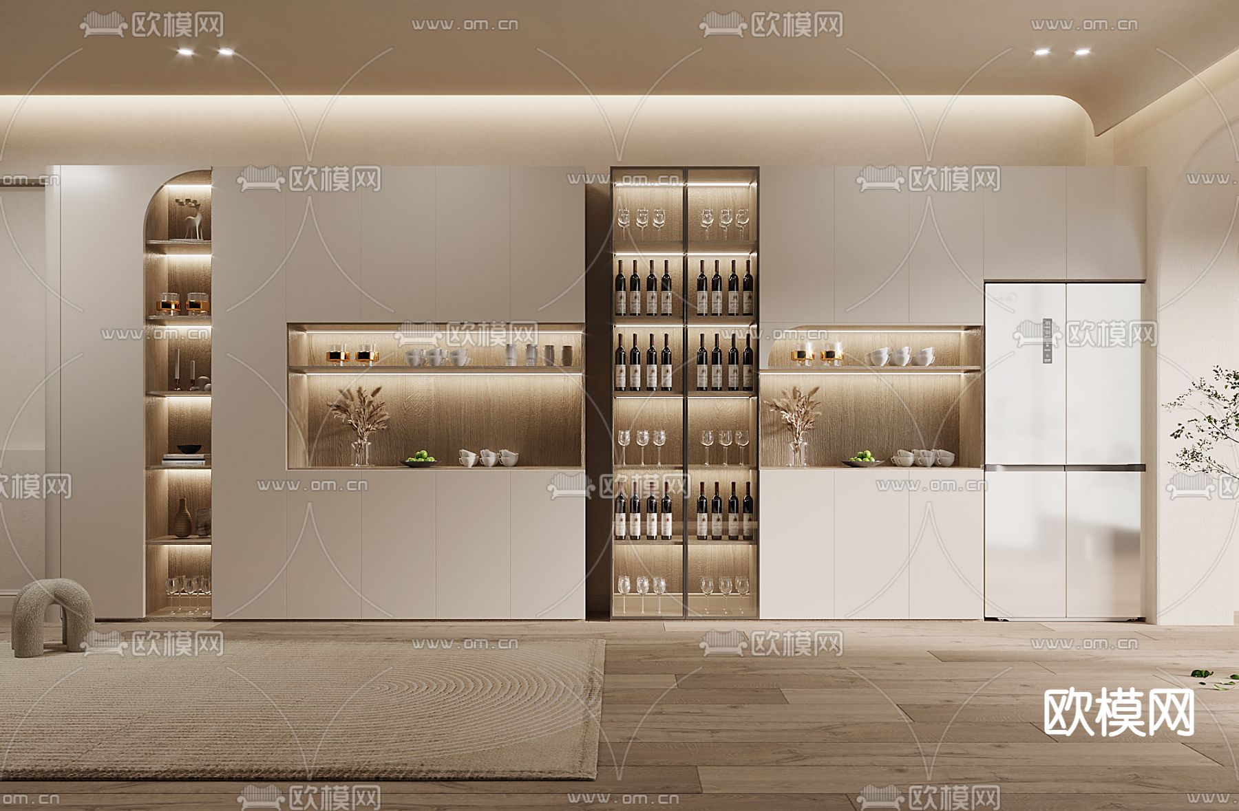 现代奶油风酒柜3d模型下载_ID12119353_3dmax免费模型-欧模网