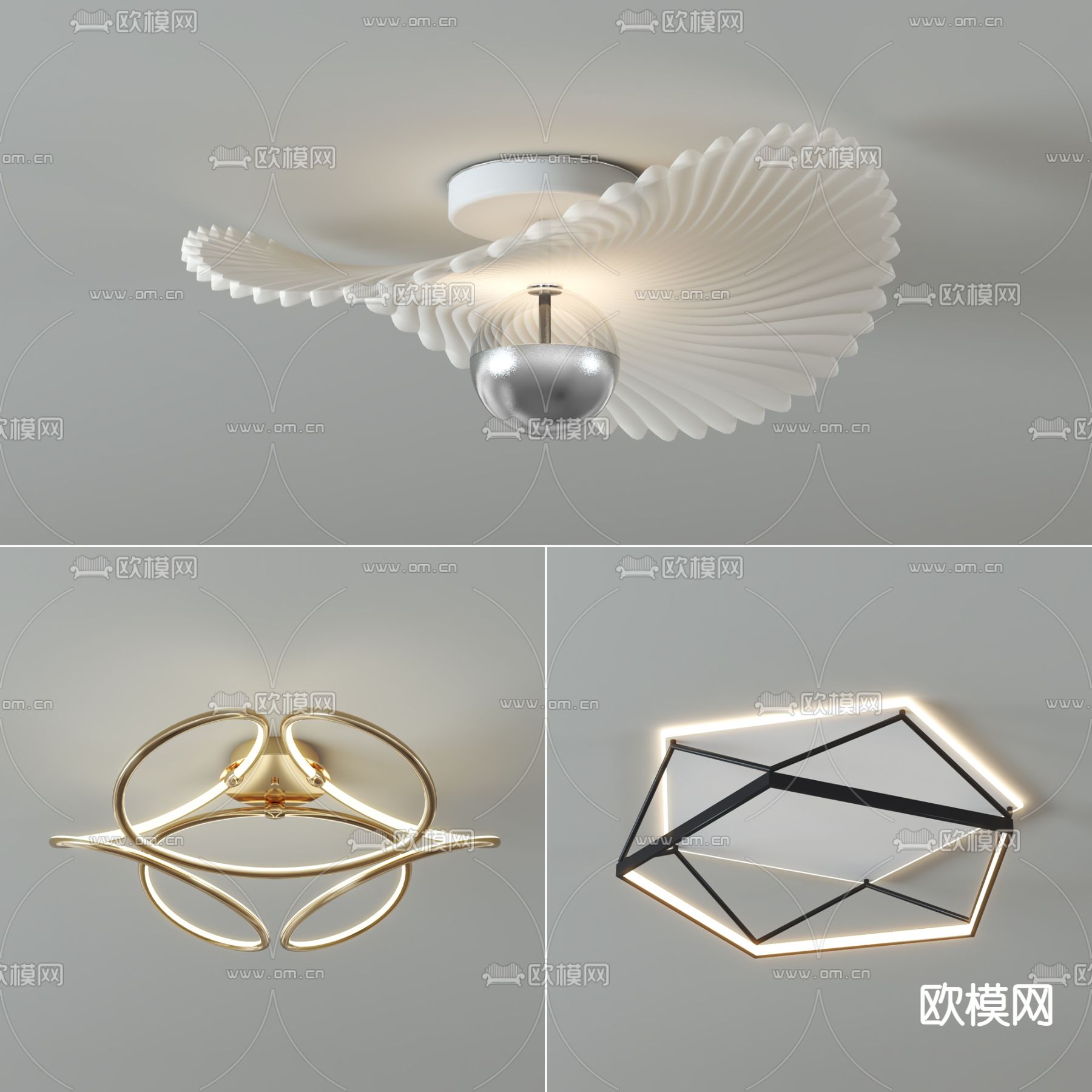 现代铁艺吸顶灯su模型下载（渲染图1）