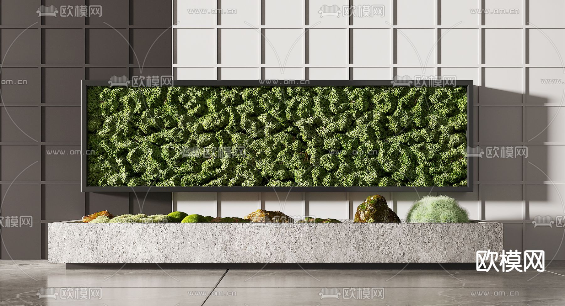 现代植物堆 苔藓su模型下载（渲染图1）