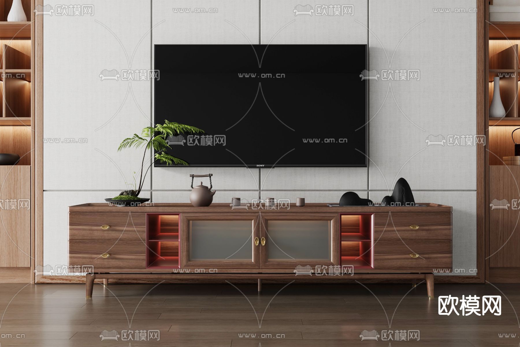 新中式电视柜3d模型下载