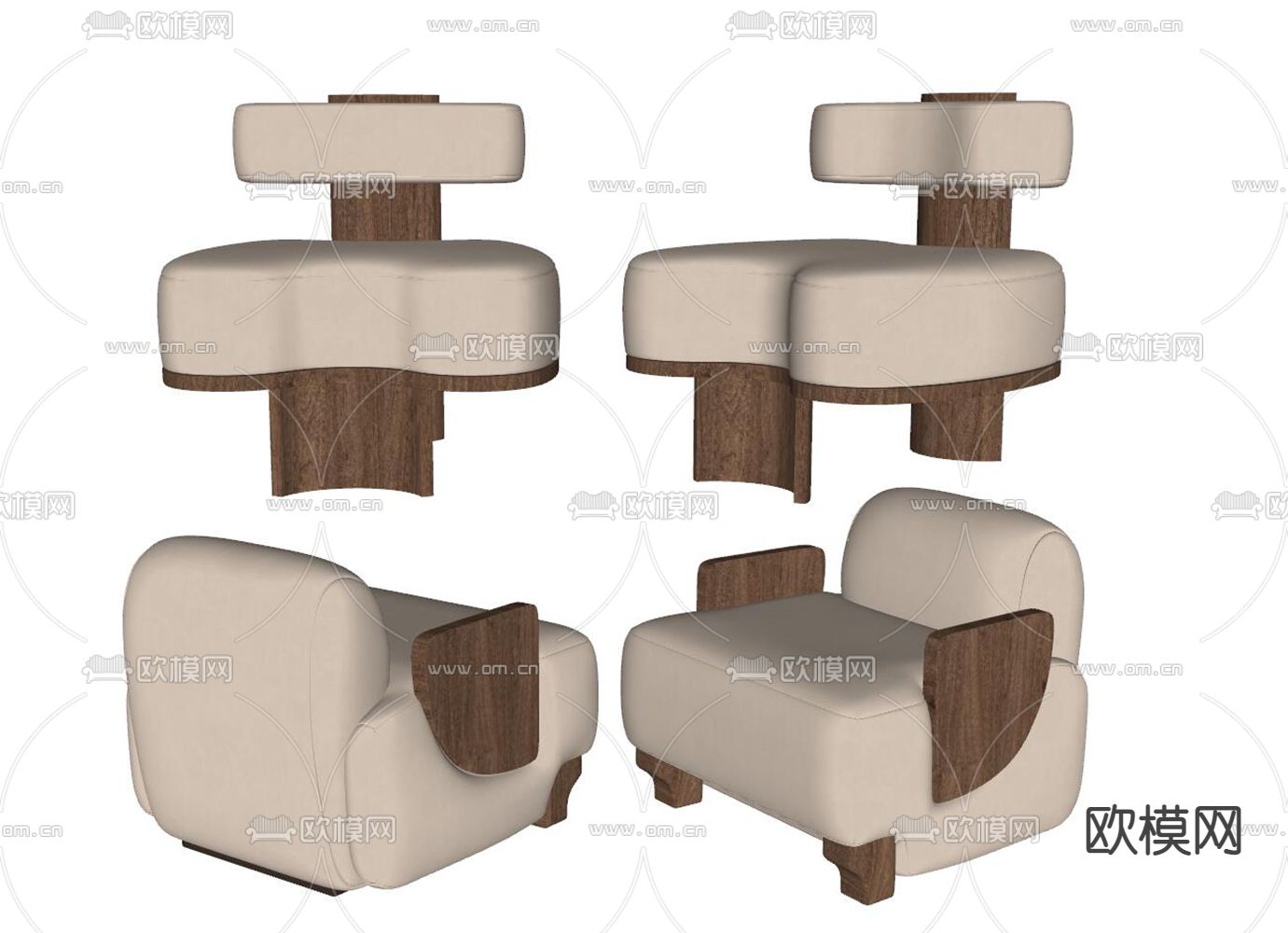 侘寂风休闲椅 单人沙发su模型下载（渲染图2）