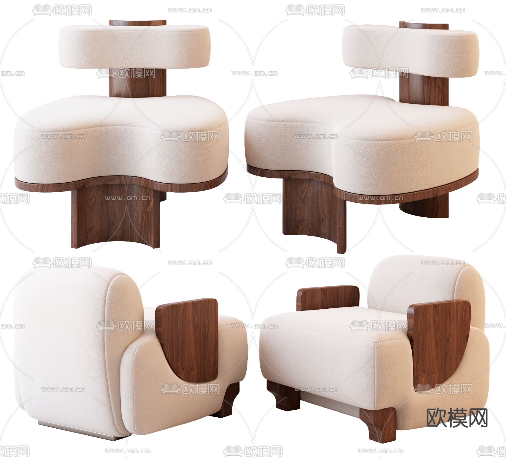 侘寂风休闲椅 单人沙发su模型下载（渲染图1）