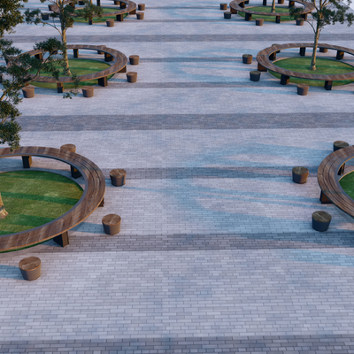  现代树池坐凳su模型 