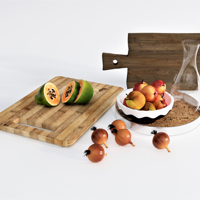  水果 木瓜 桃子 油桃 砧板su模型 