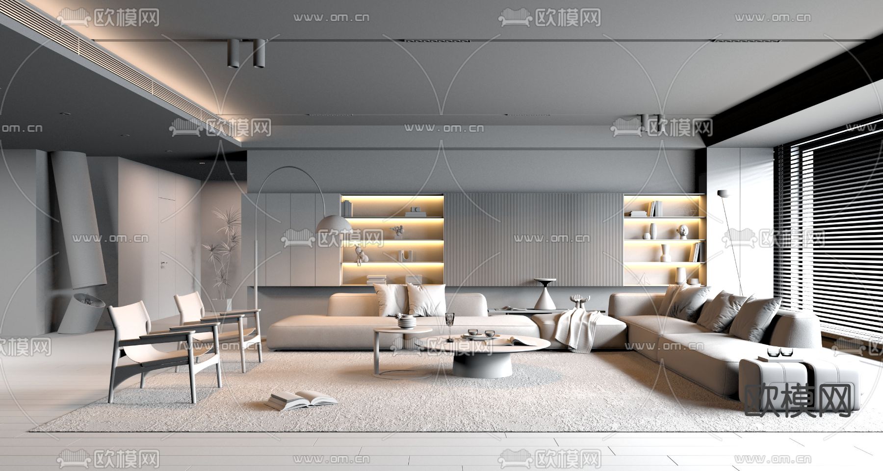 现代轻奢客厅3d模型下载（渲染图4）
