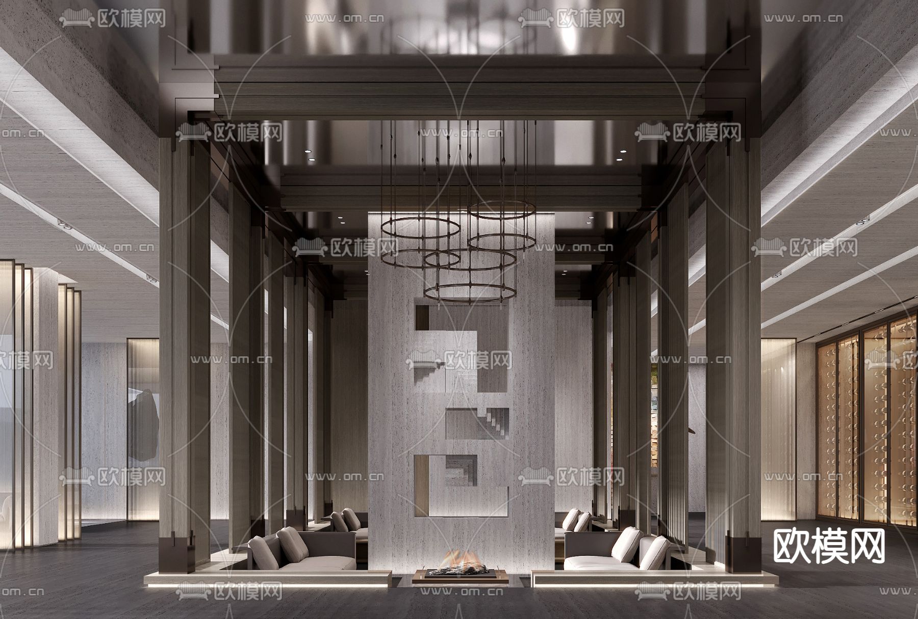 现代酒店中庭休息区3d模型下载（渲染图1）