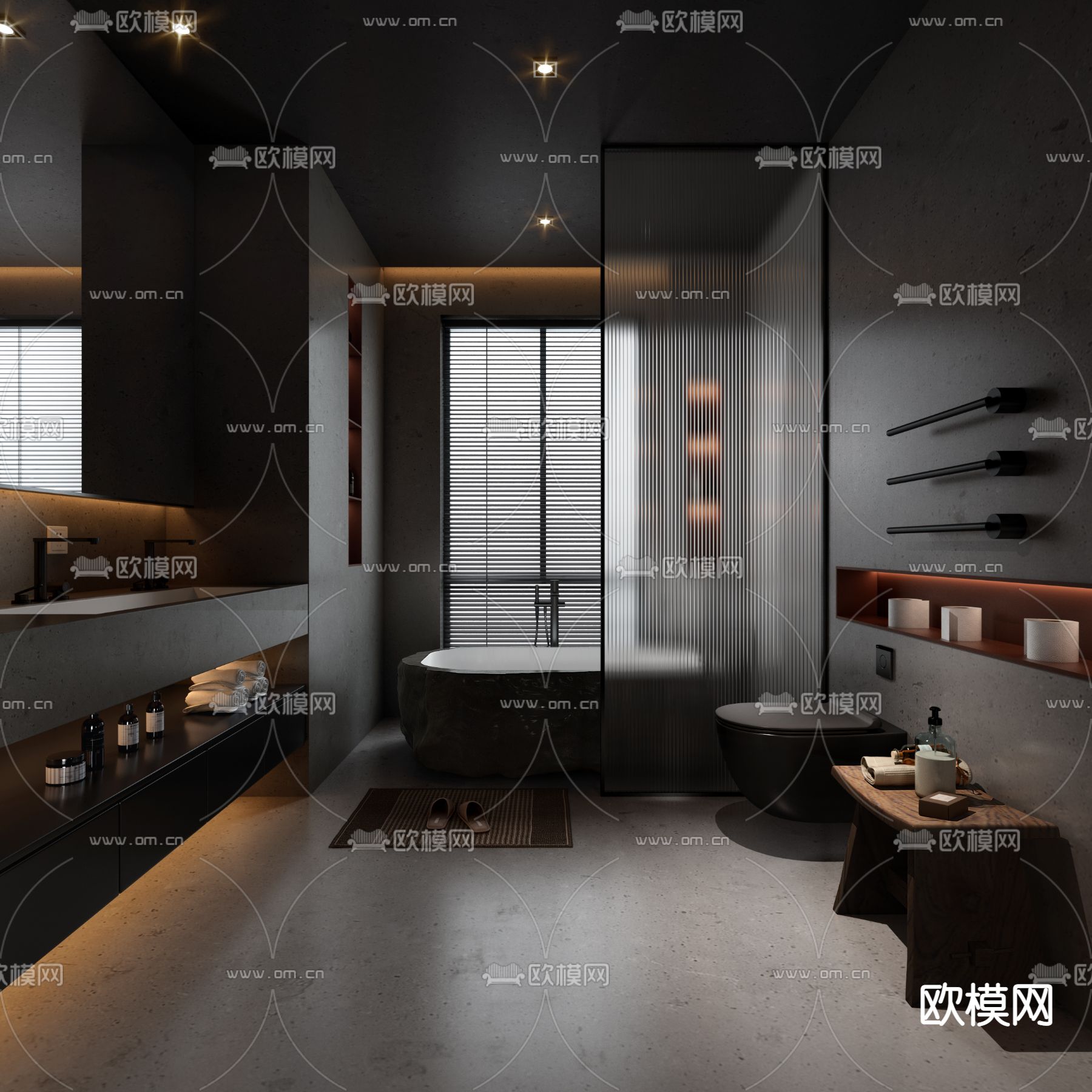 现代暗黑风卫生间浴室3d模型下载_ID12120485_3dmax免费模型-欧模网