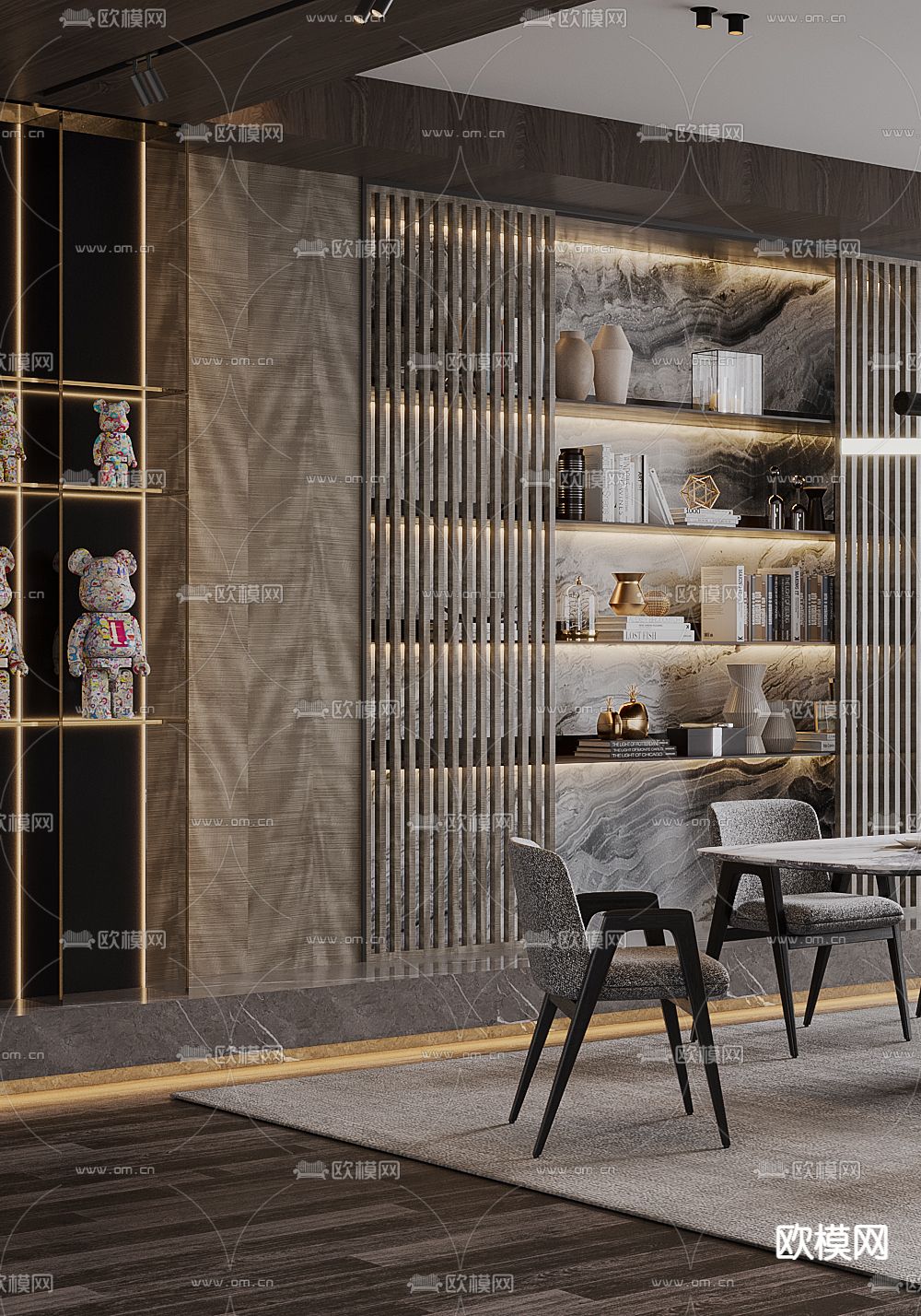 poliform条形餐桌椅3d模型下载（渲染图2）