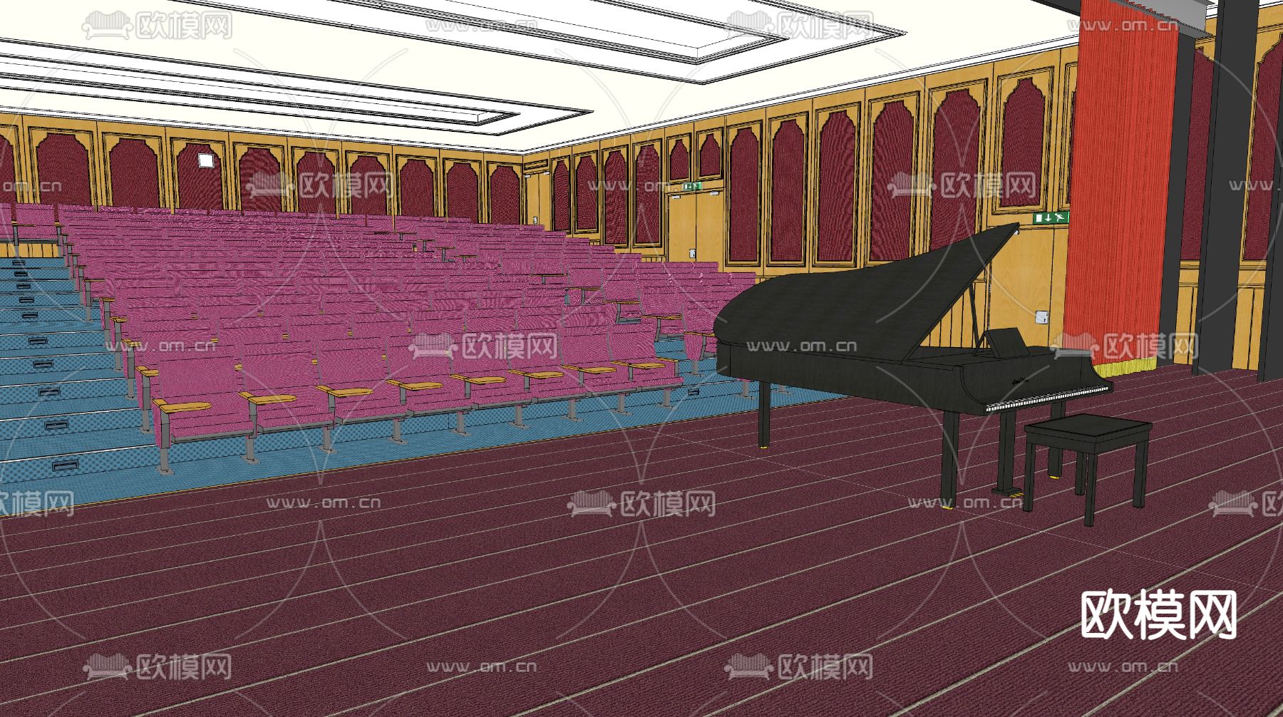 现代阶梯教室 音乐厅 演出厅su模型下载（渲染图3）