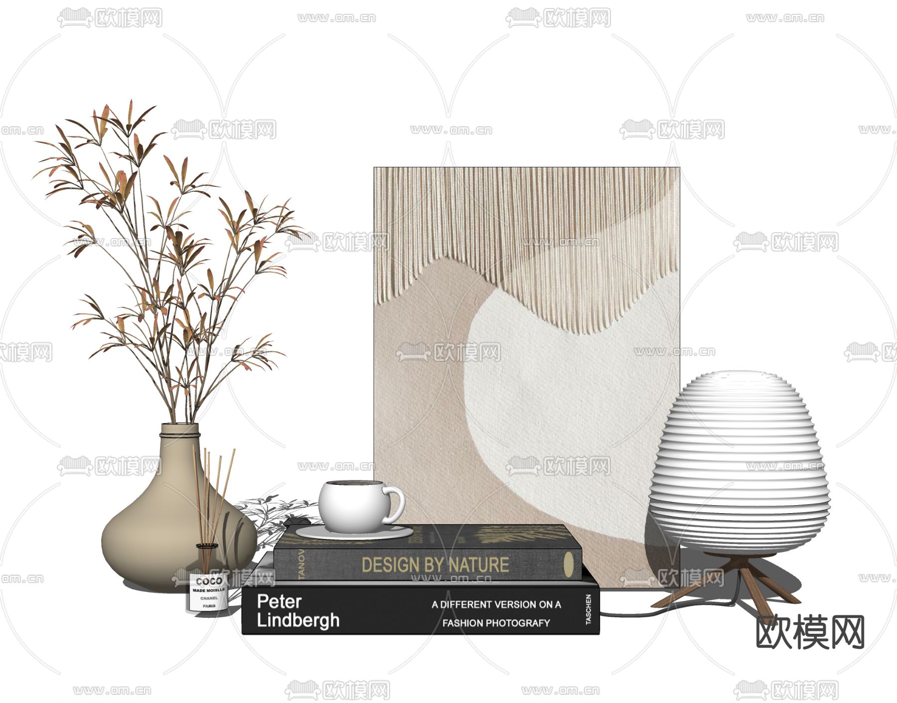 现代书籍花瓶饰品摆件su模型