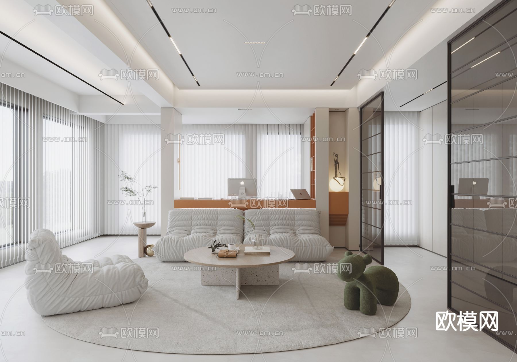 现代大平层客餐厅3d模型下载（渲染图3）