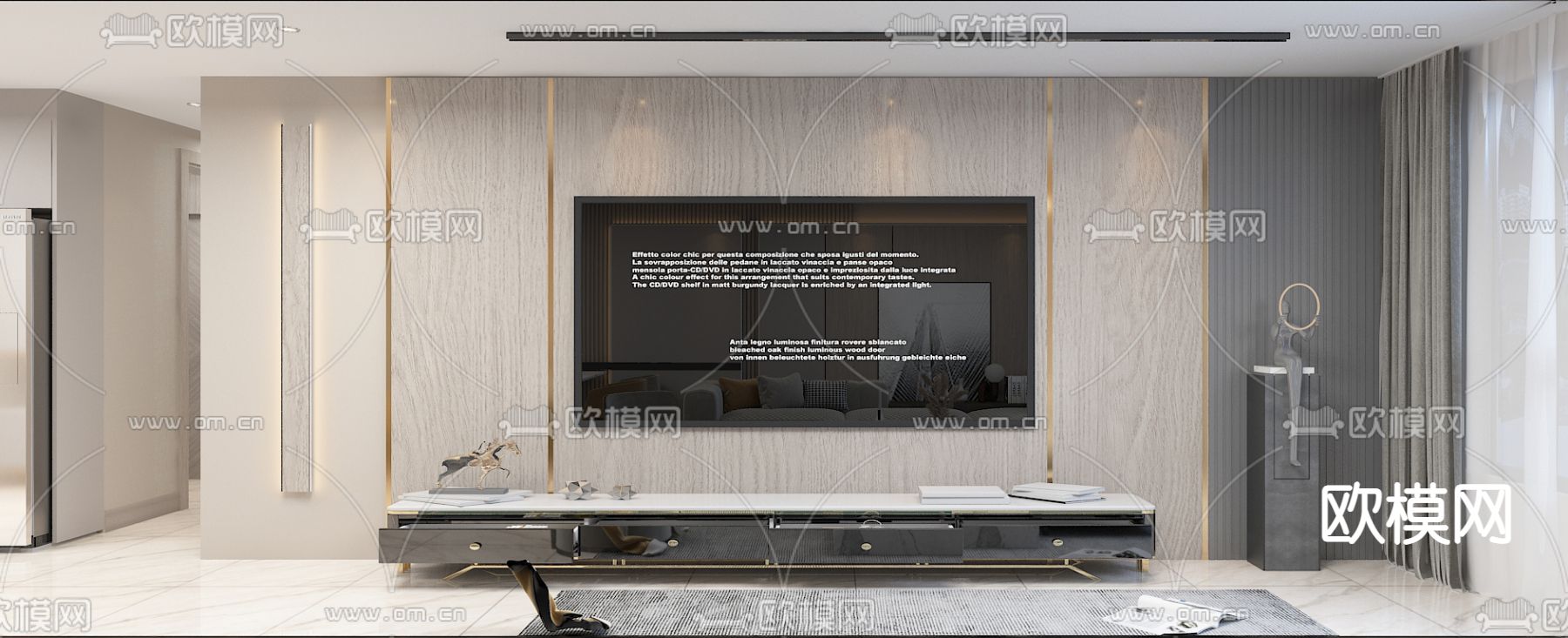 奶油风客厅餐厅免费3d模型下载（渲染图7）