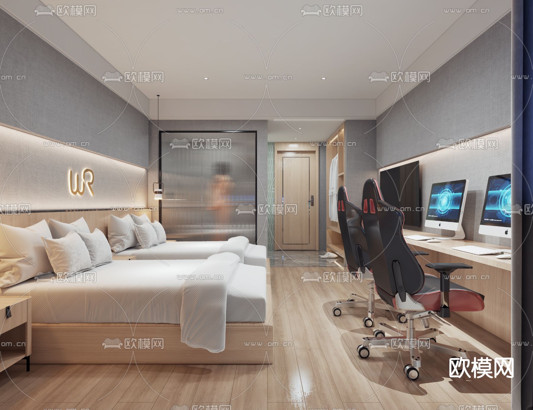 现代电竞酒店客房3d模型下载（渲染图3）