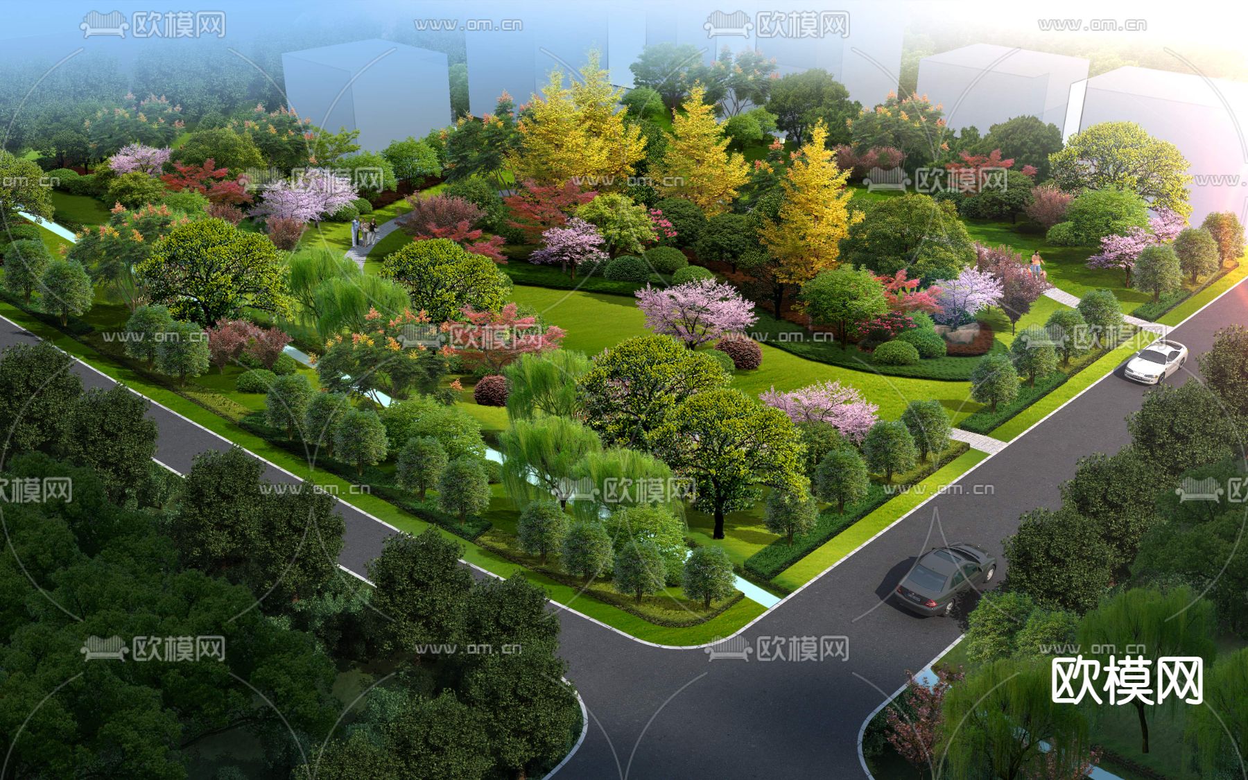 现代公园园林鸟瞰psd下载