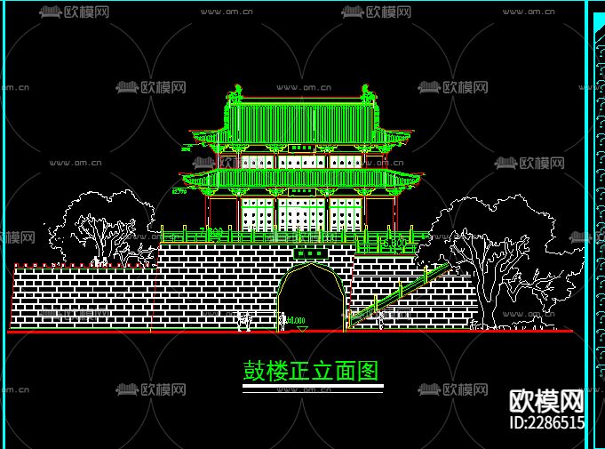 鼓楼设计cad施工图下载（渲染图1）