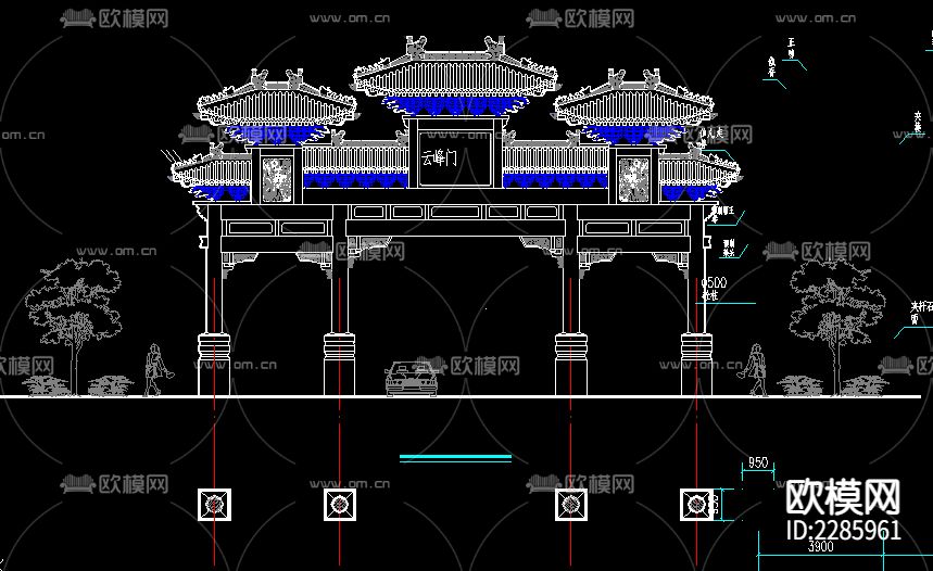 四柱牌楼CAD节点大样下载（渲染图2）