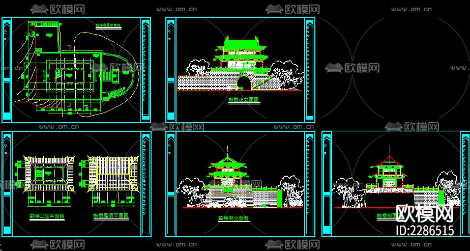 鼓楼设计cad施工图下载（渲染图2）
