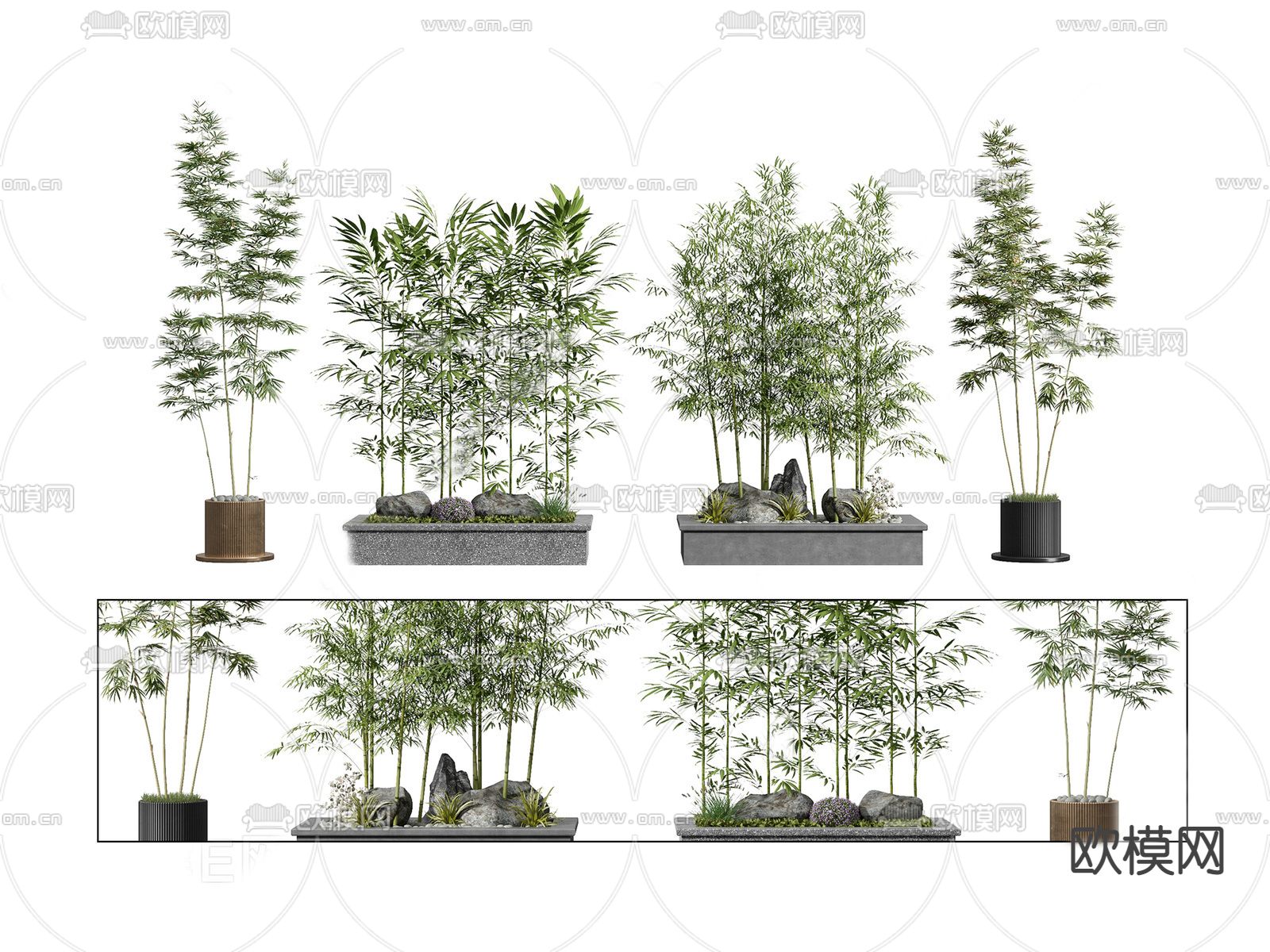 新中式竹子绿植盆栽su模型