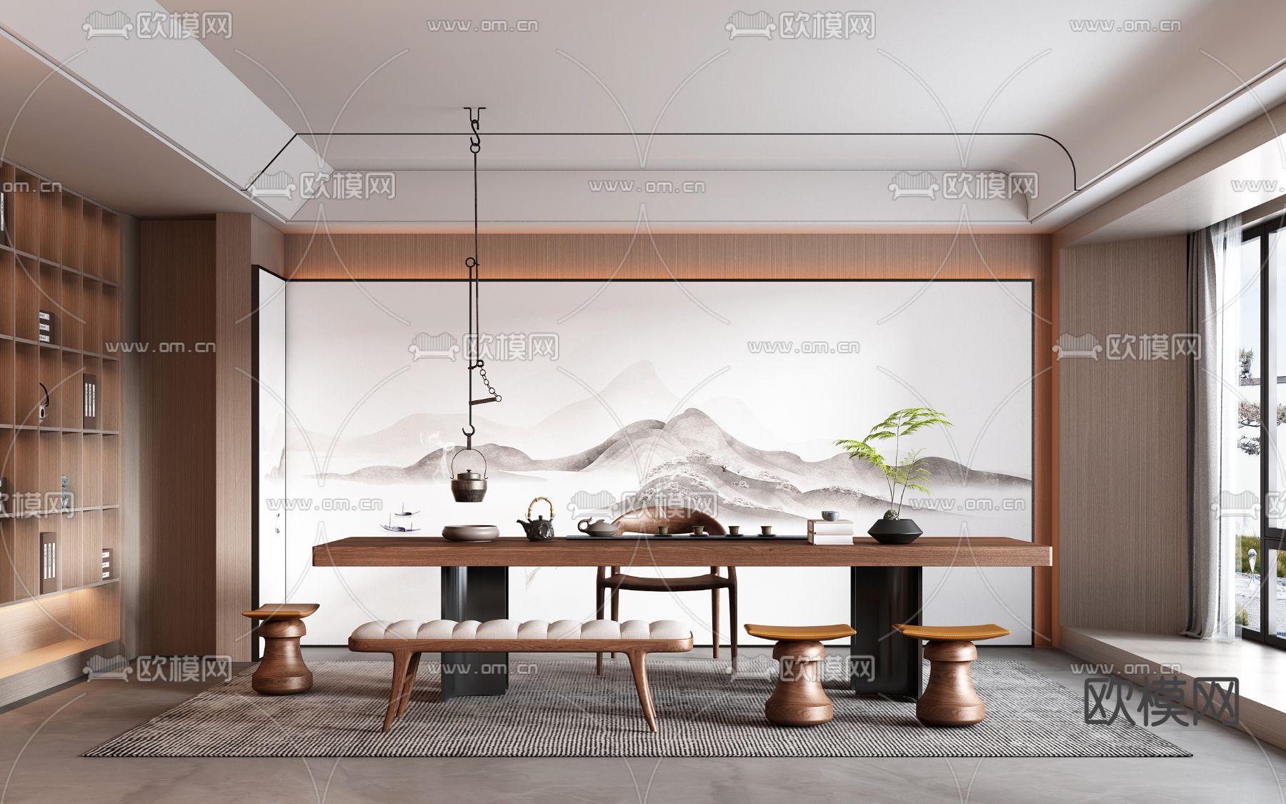 新中式茶室3d模型下载