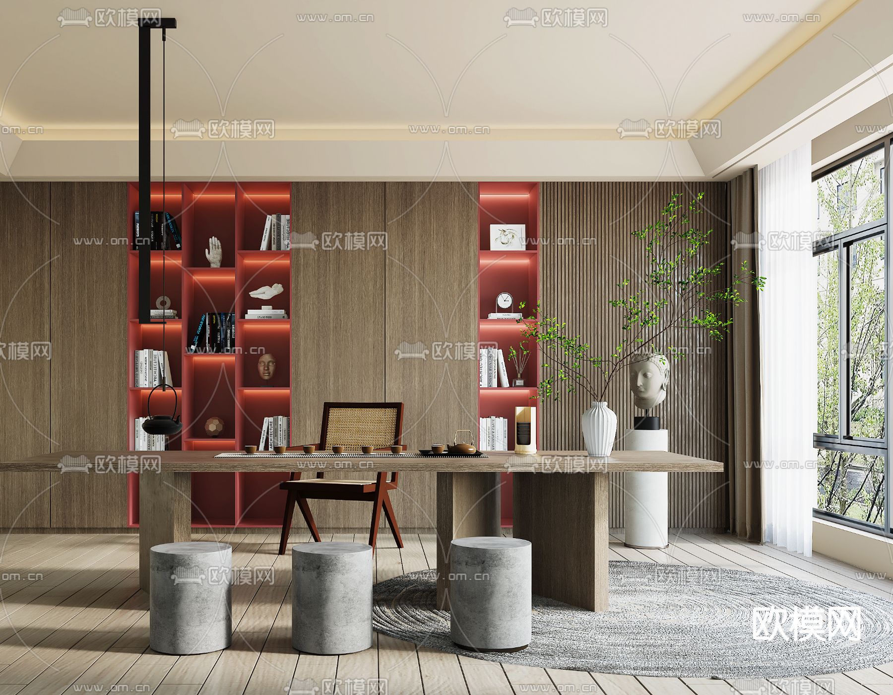 新中式茶室3d模型下载（渲染图2）