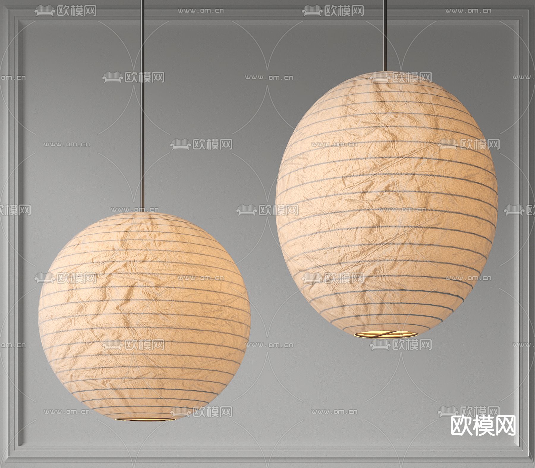 日式球形纸质吊灯3d模型下载