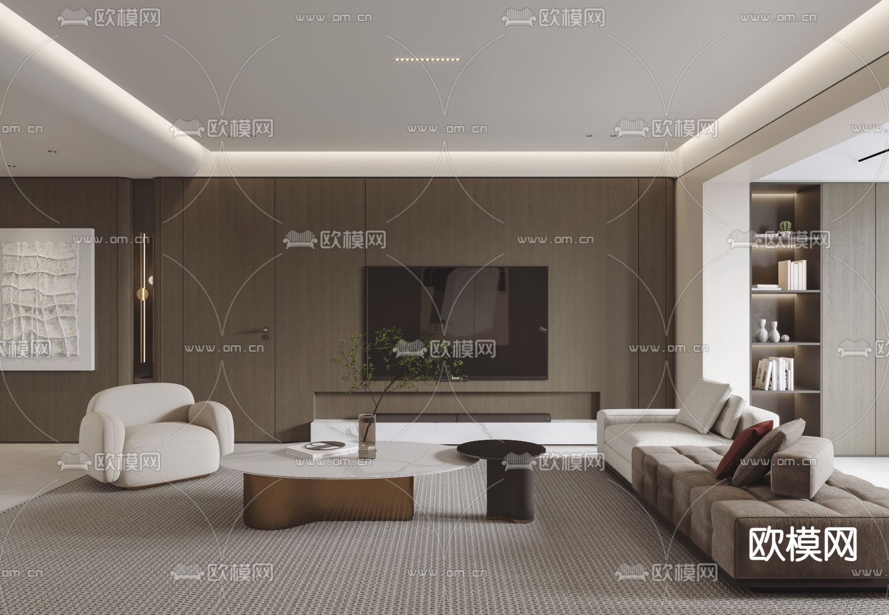 现代大平层客餐厅3d模型下载（渲染图2）