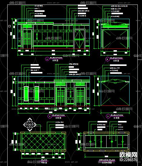 电梯间立面图库cad施工图下载（渲染图2）