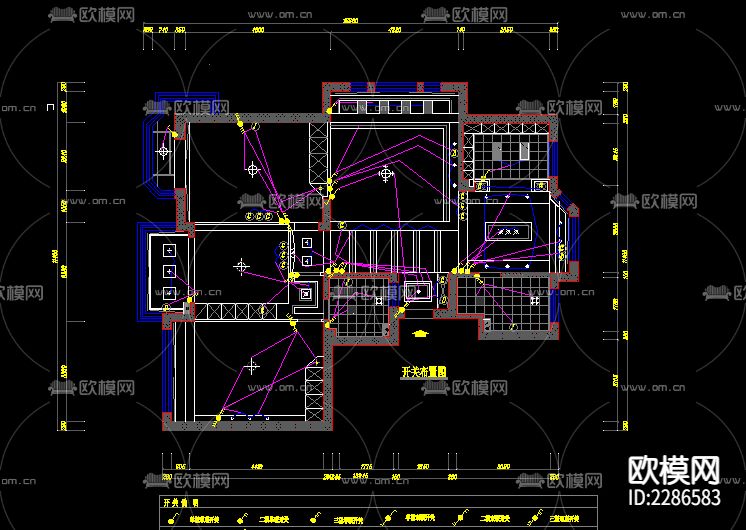 三室二厅两卫cad施工图下载（渲染图4）