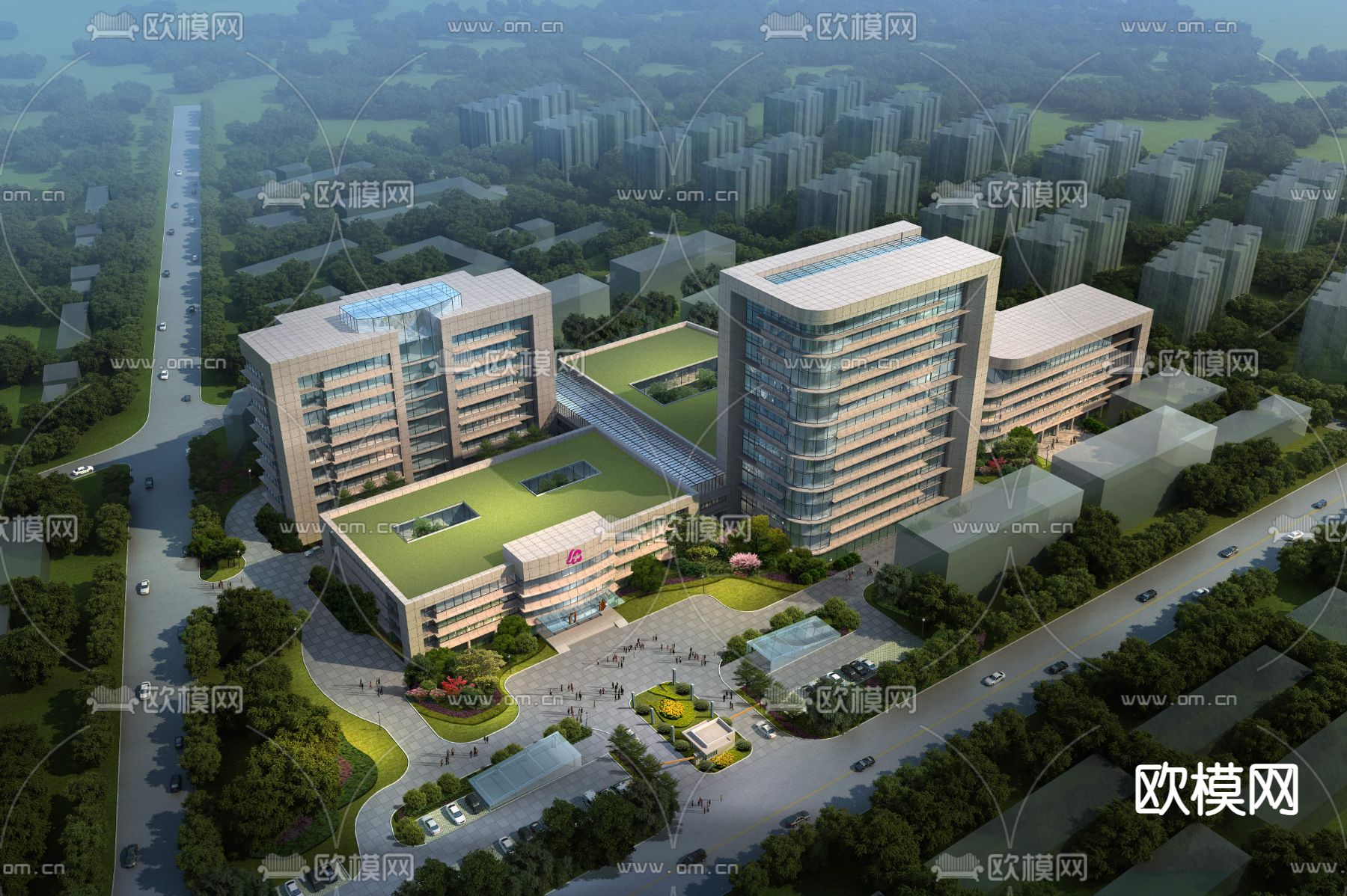 现代医院外观鸟瞰psd下载