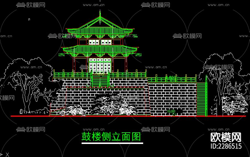 鼓楼设计cad施工图下载（渲染图3）
