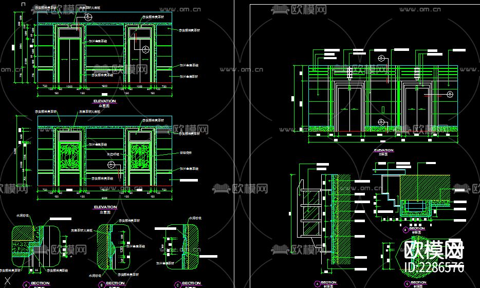 电梯间立面图库cad施工图下载（渲染图6）