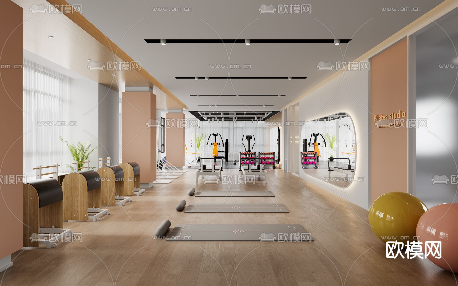 现代健身房 瑜伽室 休息室3d模型下载（渲染图1）