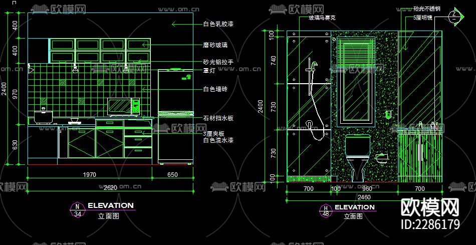 厨房卫生间立面图cad施工图下载（渲染图4）