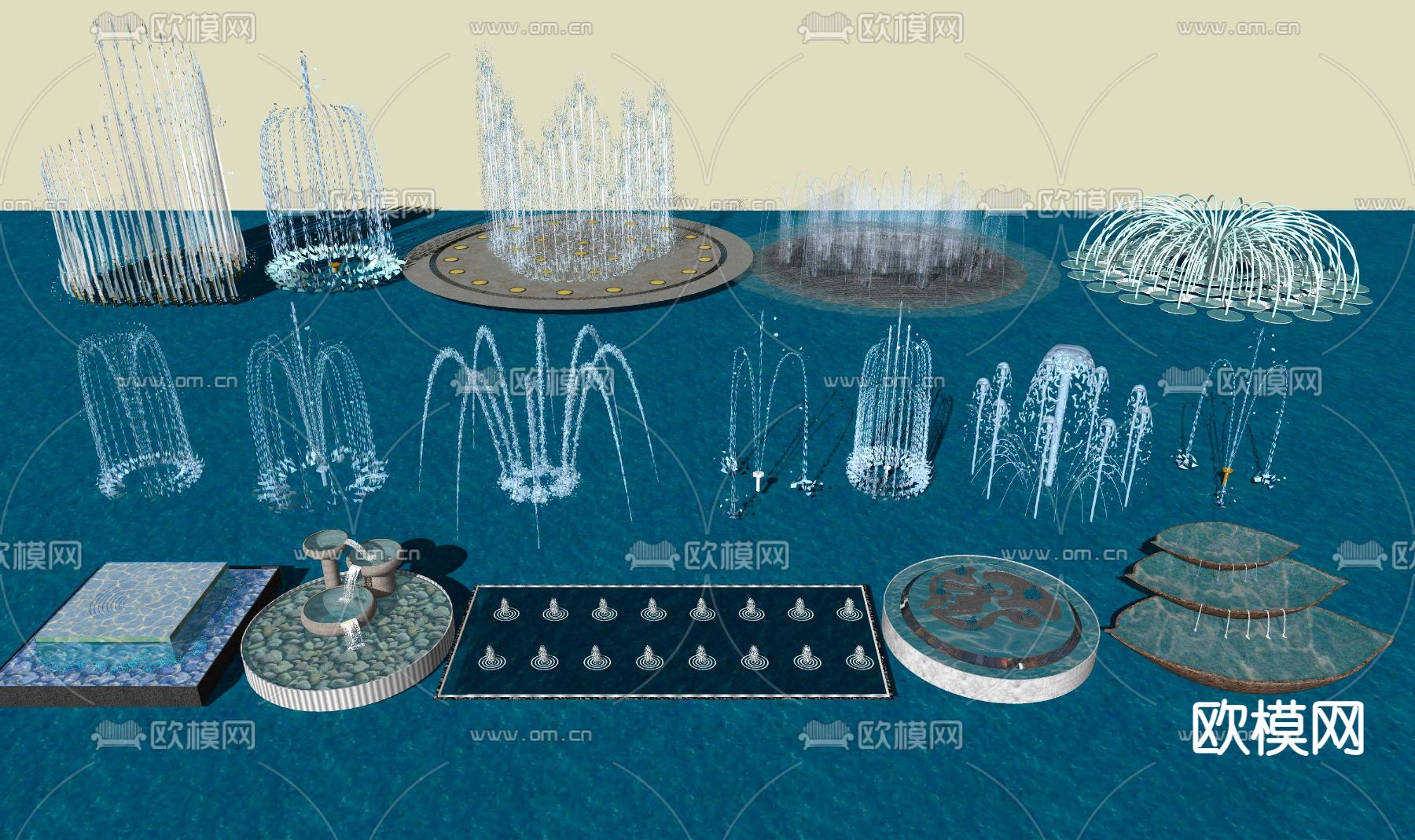 现代广场喷泉 旱喷 水柱 涌泉小品su模型下载_ID12125559_sketchup模型下载-欧模网